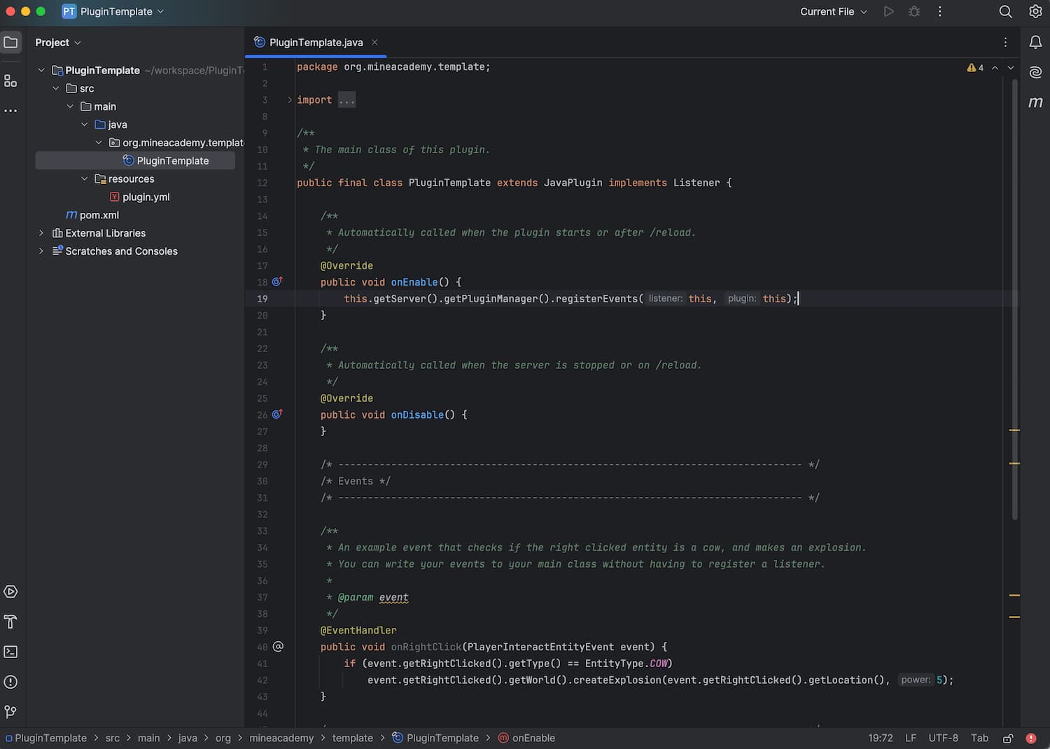 Initial project opened in IntelliJ.