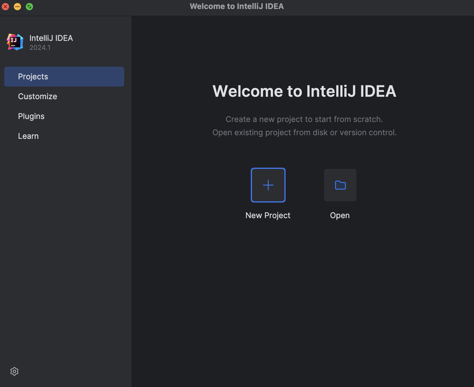 IntelliJ welcome screen.